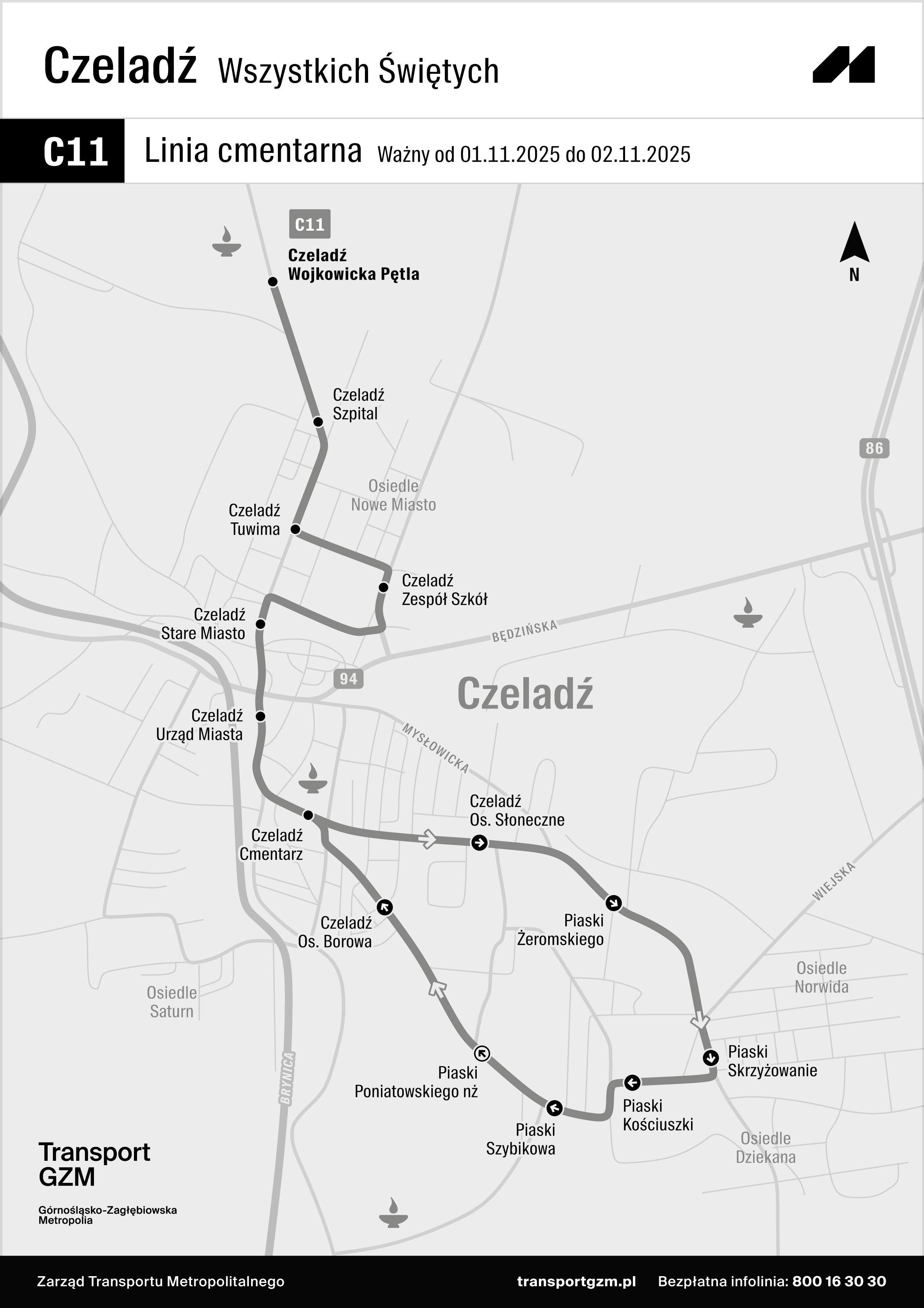 Schemat trasy linii cmentarnej - C11