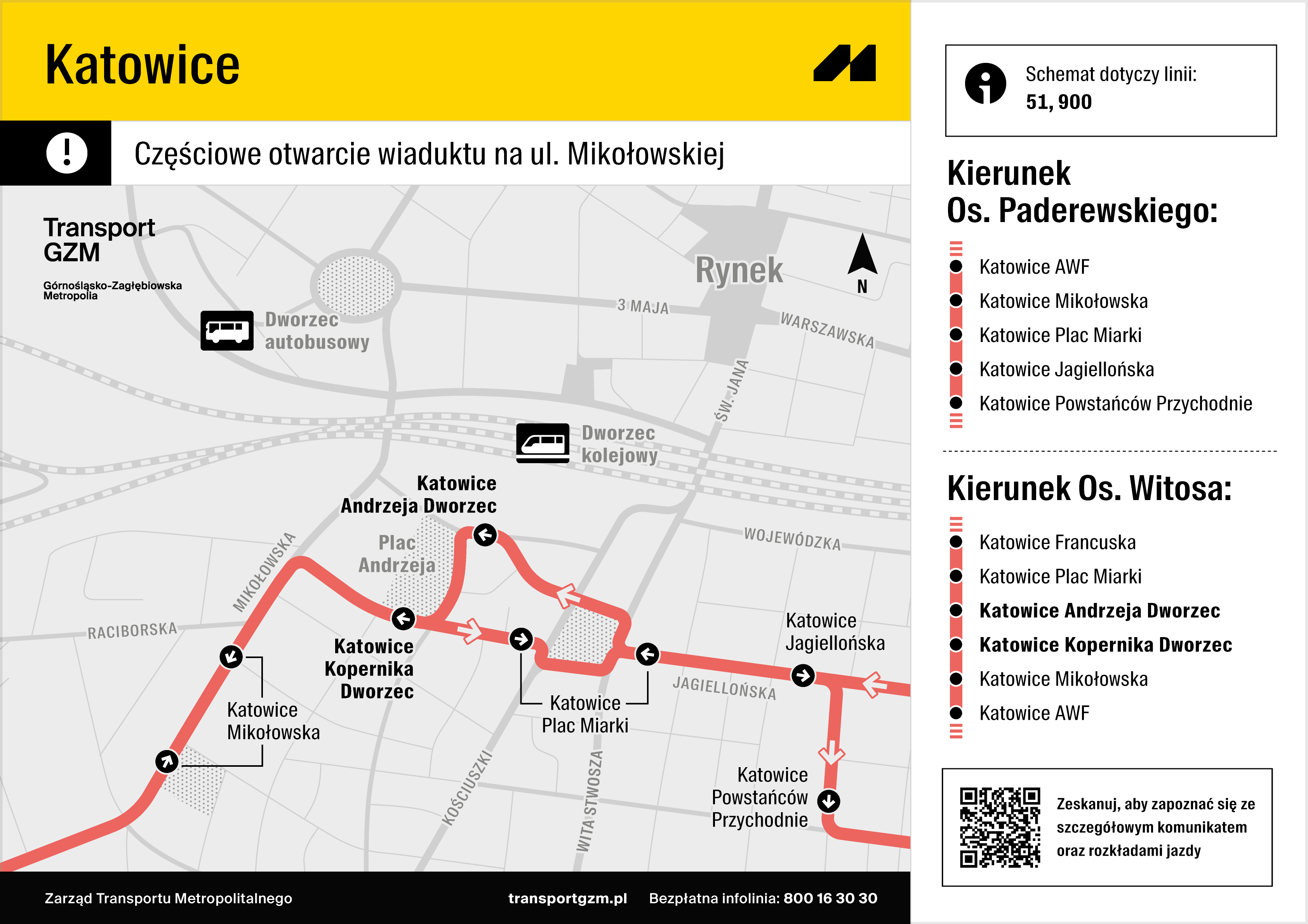 Katowice – schemat linii 51, 900
