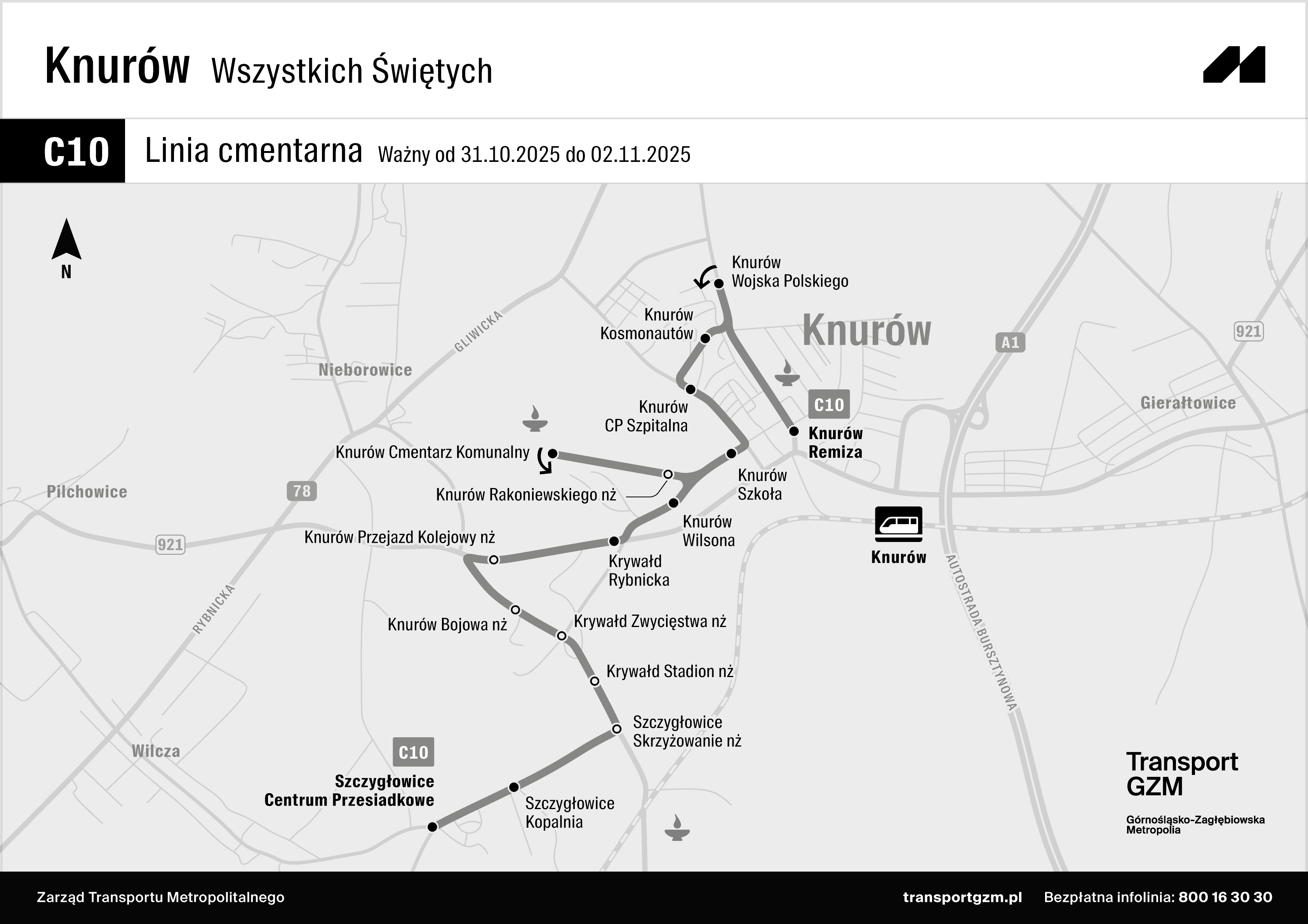 Schemat trasy linii cmentarnej - C10