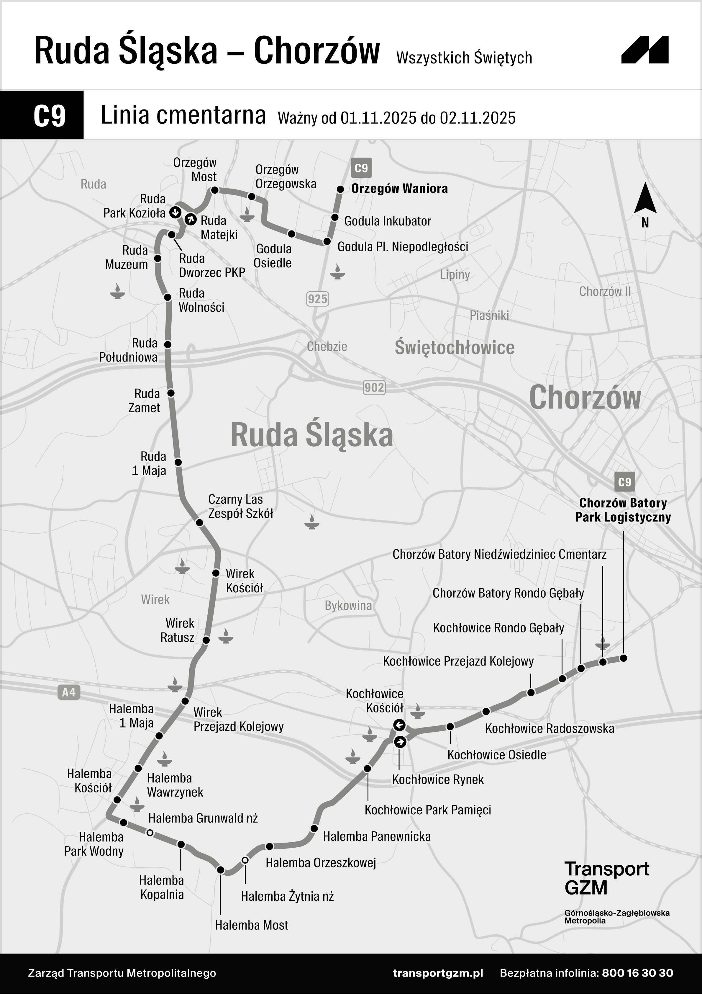 Schemat trasy linii cmentarnej - C9