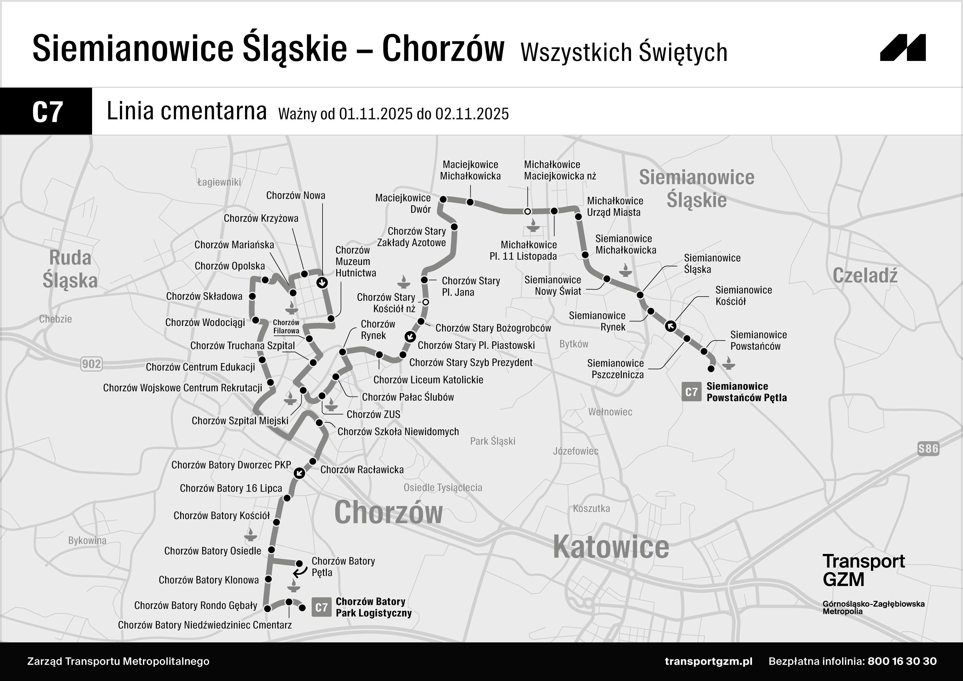 Schemat trasy linii cmentarnej - C7