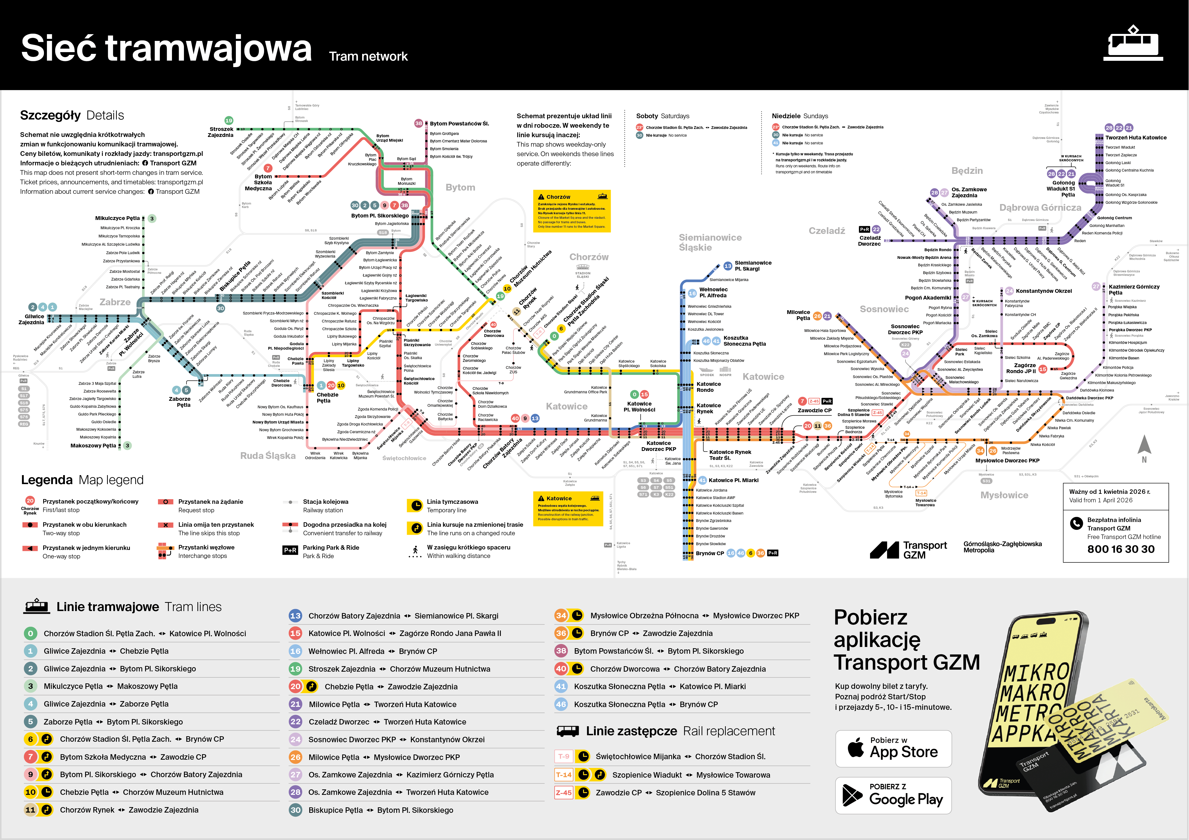 Sieć tramwajowa – ważny od 1 kwietnia 2026