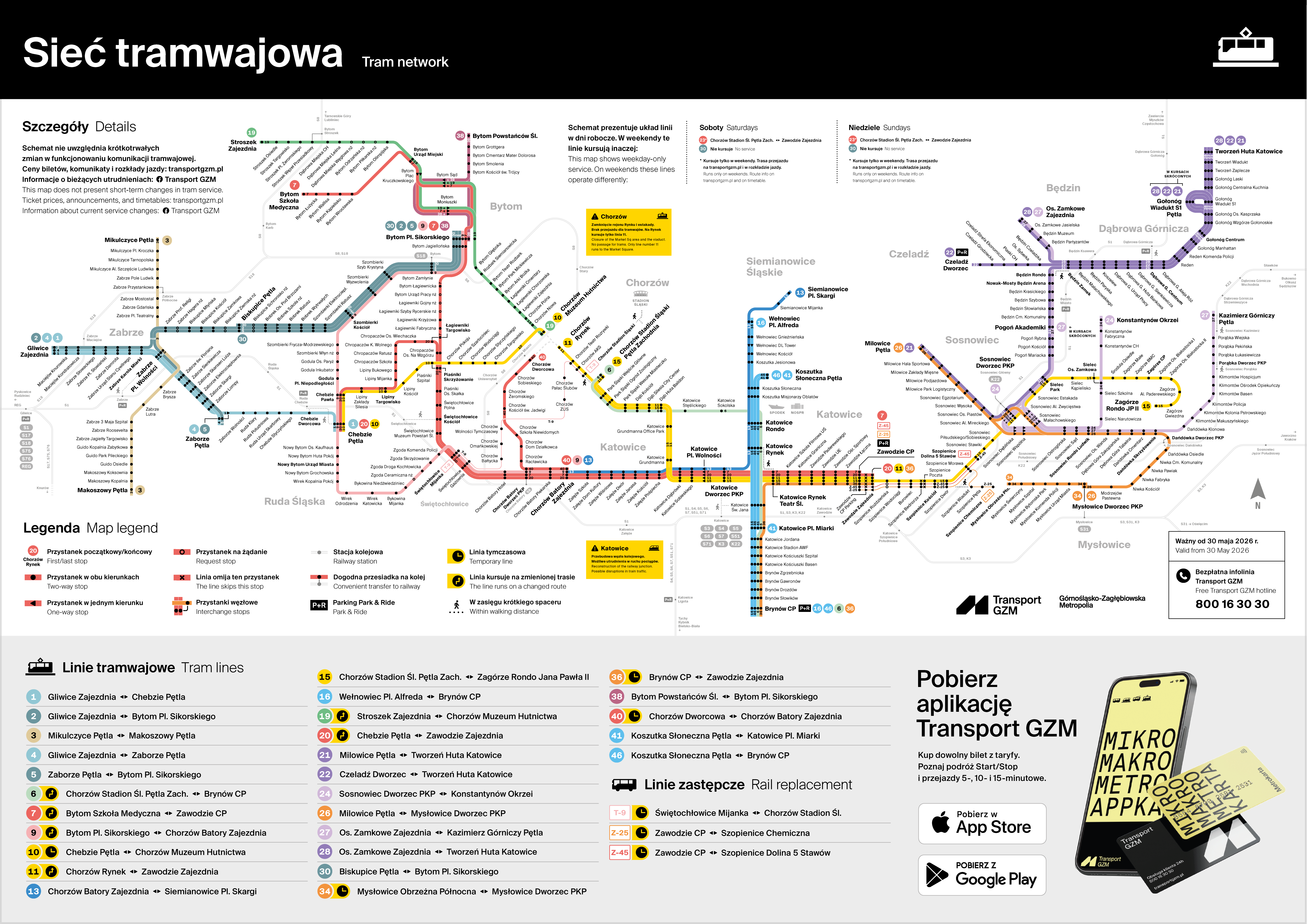 Sieć tramwajowa – ważny od 30 maja 2026
