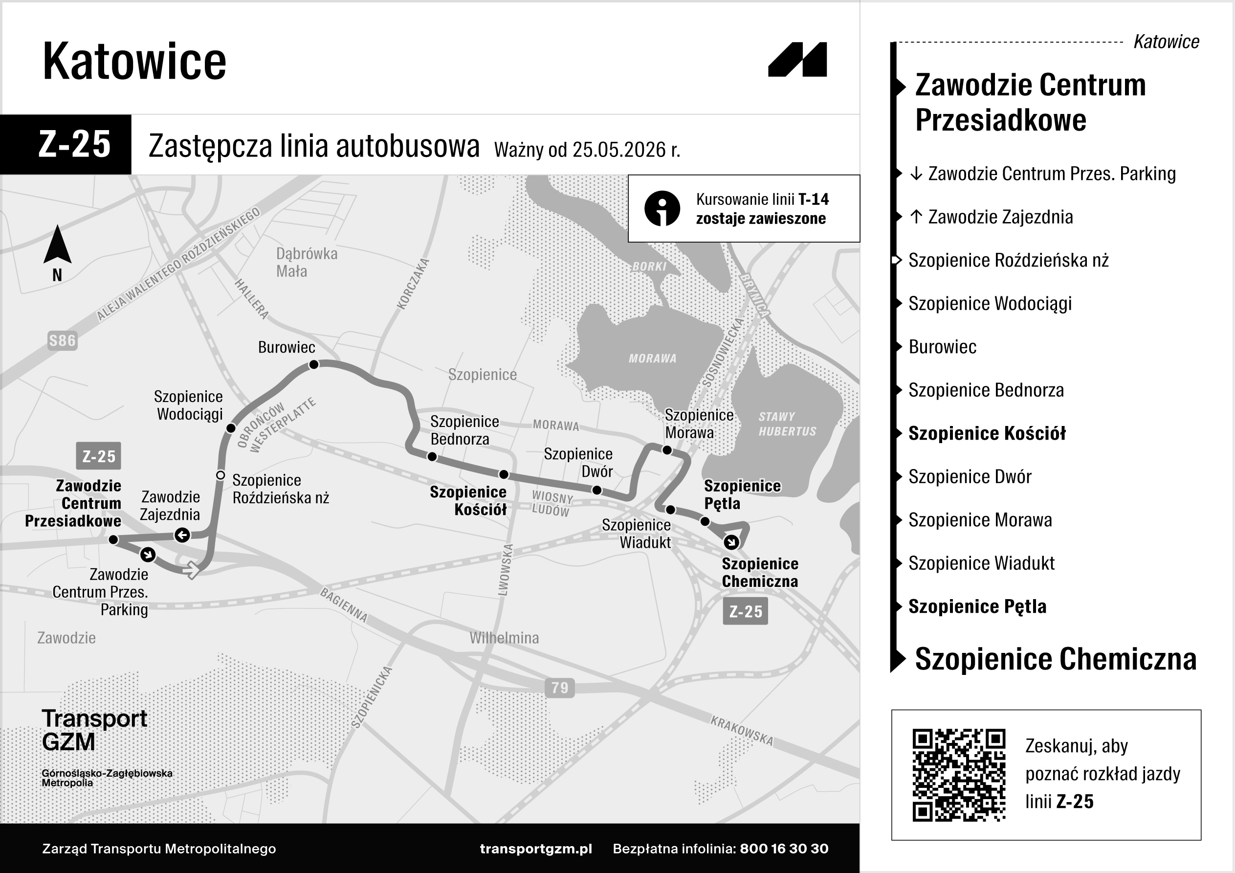 Trasa  linii zastępczej Z-25 - ważny od 25.05.2026